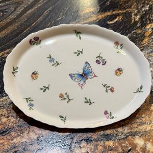 Burton White Porcelain Plate with Blue Butterfly and Pastel Florals